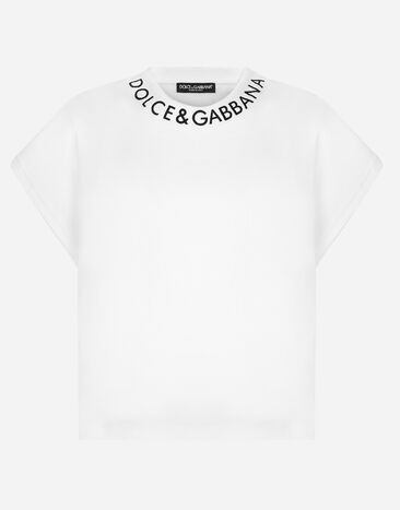 Dolce & Gabbana T-Shirt aus Jersey mit Logo am Kragen Weiss F8Q56ZG7I1N