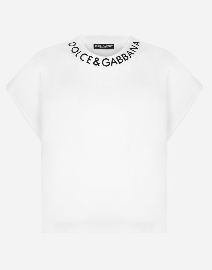 Dolce & Gabbana T-Shirt aus Jersey mit Logo am Kragen Weiss F8Q56ZG7I1N