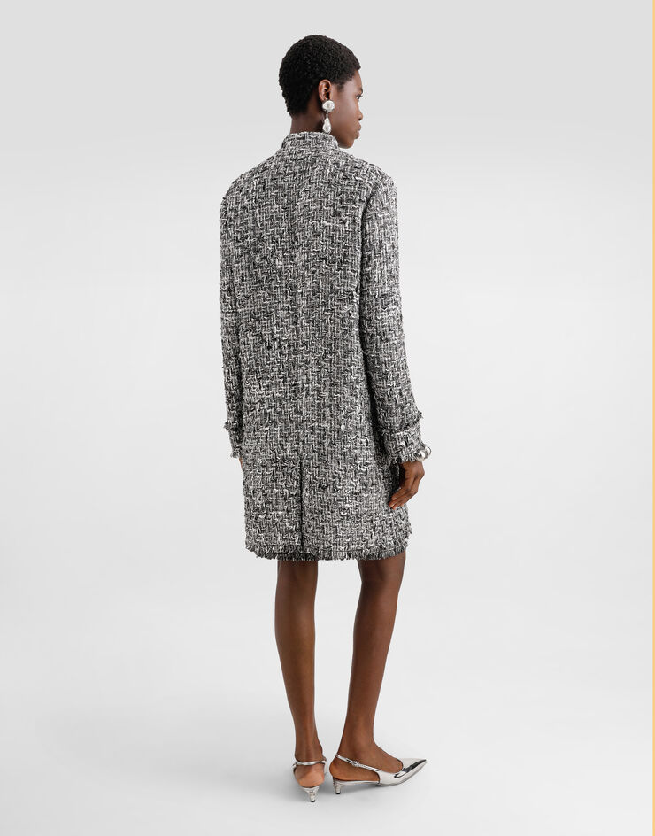 Dolce & Gabbana Cárdigan de seda con cuello de pico y logotipo DG bordado Gris FXV78ZJBSKY