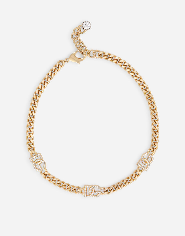 Dolce & Gabbana Ожерелье-цепочка под шею со стразами и логотипом DG золотой WNN6L1W1111