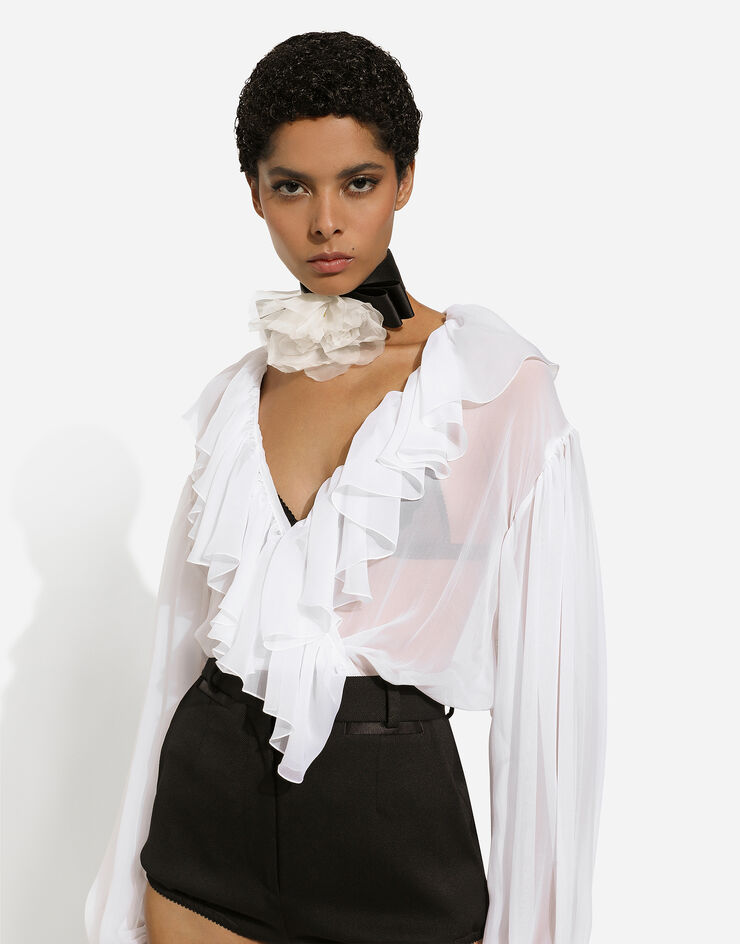 Dolce & Gabbana Chiffon blouse with ruffles White F79FGTFU1AT