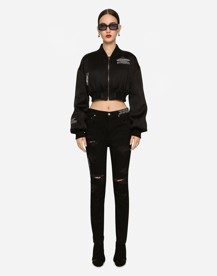 Dolce & Gabbana ボンバージャケット ショートレングス サテン DGVIB3プリント ブラック F9R07TGDB0Q