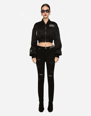 Dolce & Gabbana Short satin bomber jacket with DGVIB3 print Black F0E1PTFUBCI