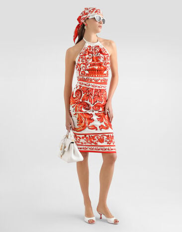 Dolce & Gabbana Midirock aus Charmeuse mit Majolika-Print Multicolor F4C2CTGDDRJ