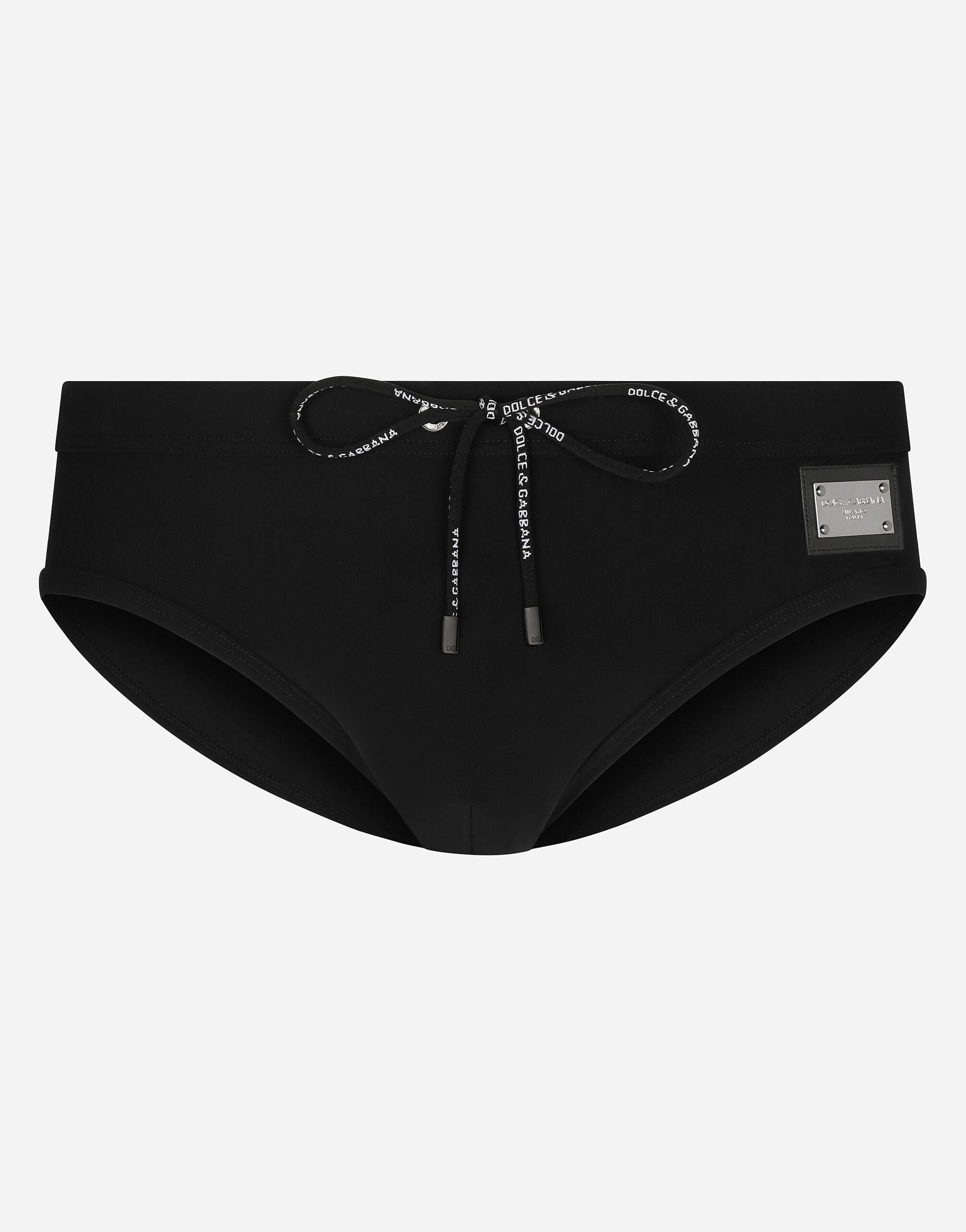 Dolce & Gabbana Slip de bain montant avec plaquette à logo Noir M4A76JONO05