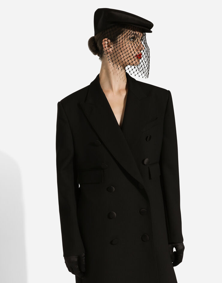 Dolce & Gabbana Abrigo largo tipo esmoquin de botonadura doble en gabardina doble de lana Negro F0W2HTFU272