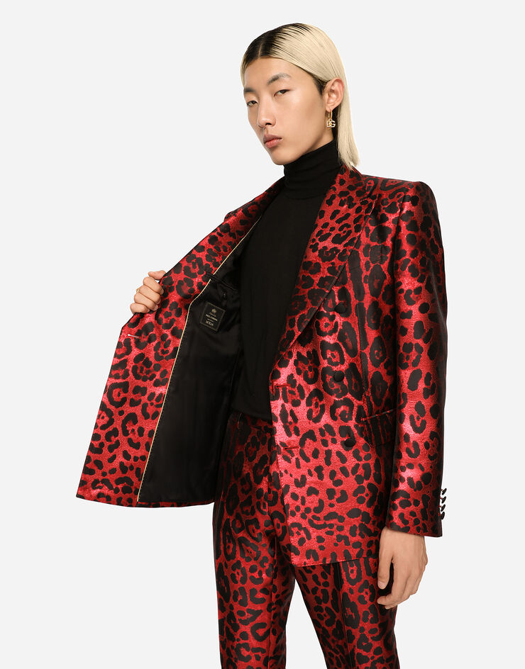 Dolce & Gabbana Double-breasted Sicilia-fit suit in leopard-print lamé jacquard Multicolor GKGJMTFJOA5