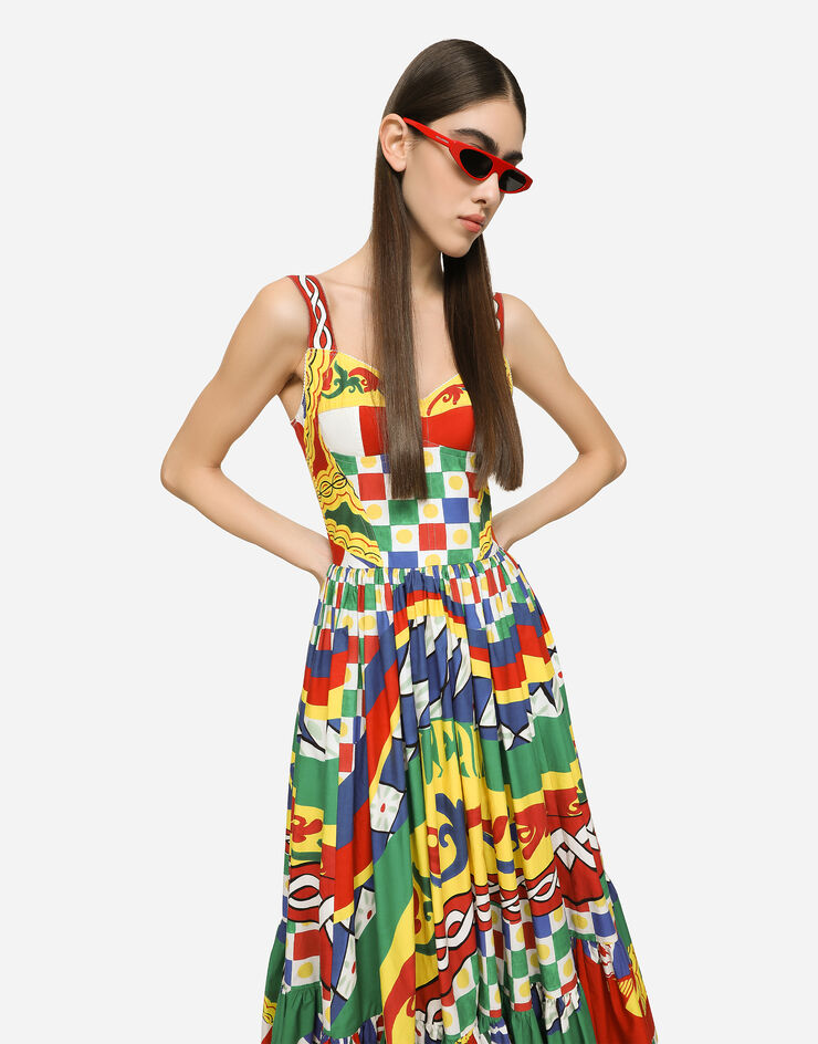 Dolce&Gabbana Calf-length bustier dress in Carretto-print poplin Multicolor F6AMATFI5GX