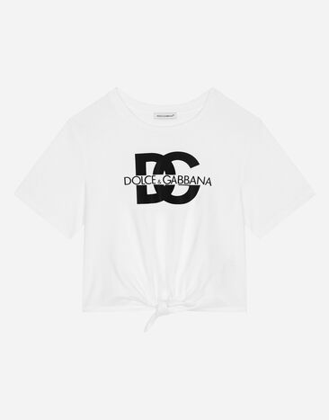 Dolce & Gabbana Jersey T-shirt with DG logo and bow Print L5JTMEG7K4F