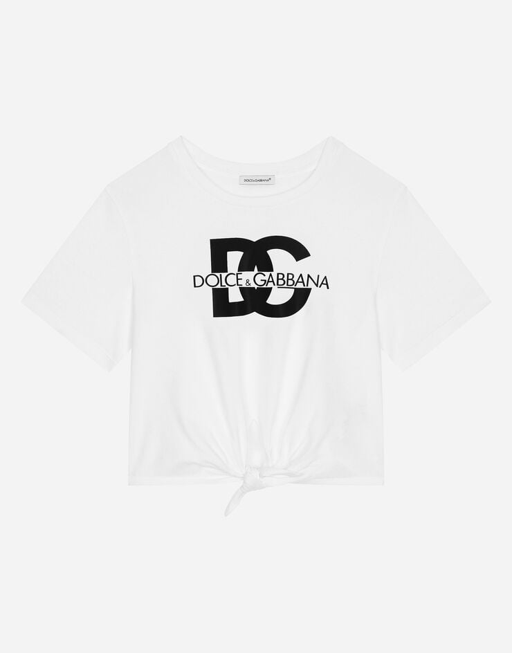 Dolce & Gabbana Camiseta de punto con logotipo DG y lazo Blanco L5JTLPG7L4L