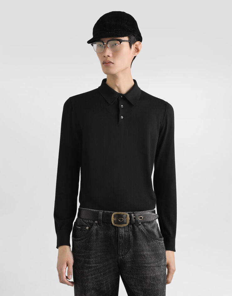 Dolce & Gabbana Fine-gauge cashmere polo shirt Black GXZ25TJBW05