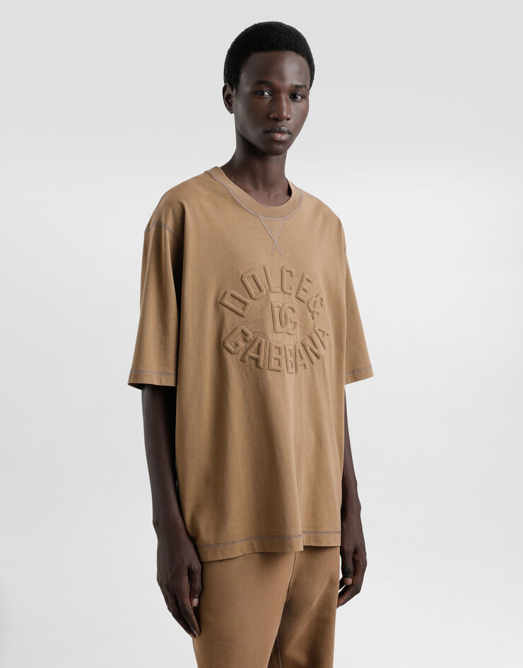 Dolce & Gabbana Camiseta de algodón con logotipo Marrón G8SJ6ZG7O2Q