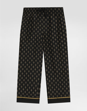 Dolce & Gabbana Pyjamahose aus Seide Krawattenprint Blau L44P25HI1VL