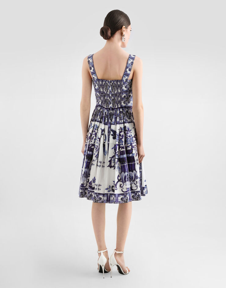 Dolce & Gabbana Bustier midi dress in majolica-print poplin Multicolor F6ADLTHH5A0