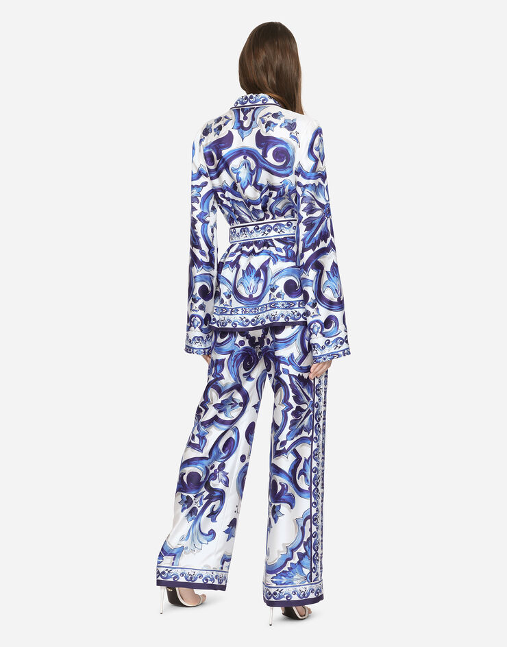 Dolce&Gabbana Pantalón de sarga con estampado de mayólica Multicolor FTAMPTHI1BC