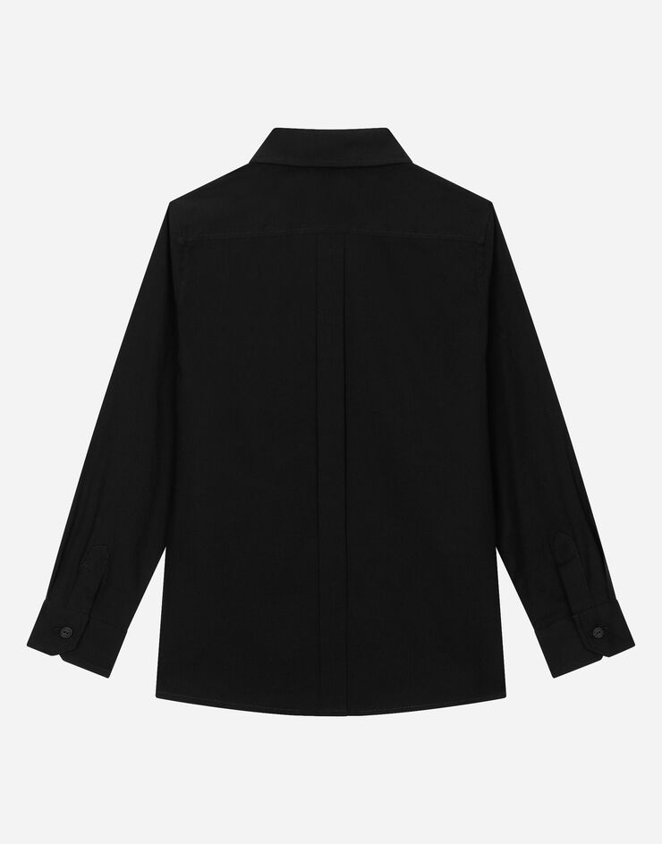 DolceGabbanaSpa Camisa de popelina elástica con placa con logotipo Negro L43S75FUEAJ