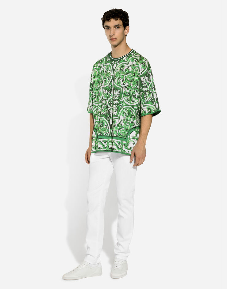 Dolce & Gabbana Camiseta de algodón con estampado Maiolica Imprima G8PN9TII7C1