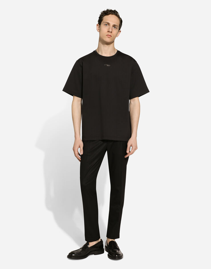 Dolce & Gabbana Cotton T-shirt with metal logo Negro G8PU8TG7NYM