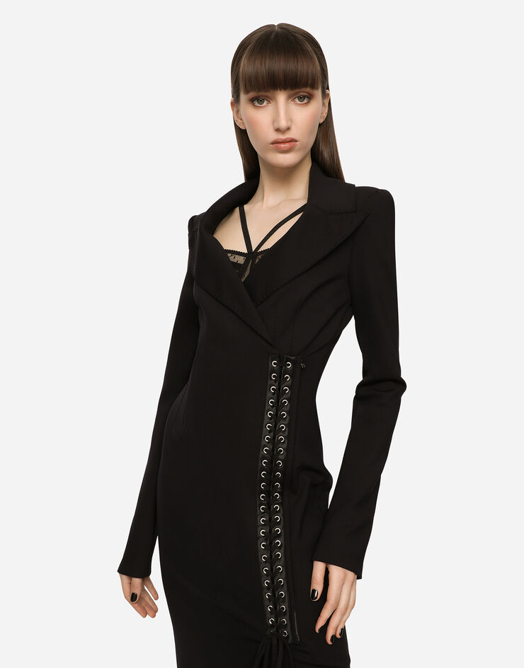 Dolce & Gabbana Jersey coat dress with laces and eyelets Black F6AOVTFUUBD