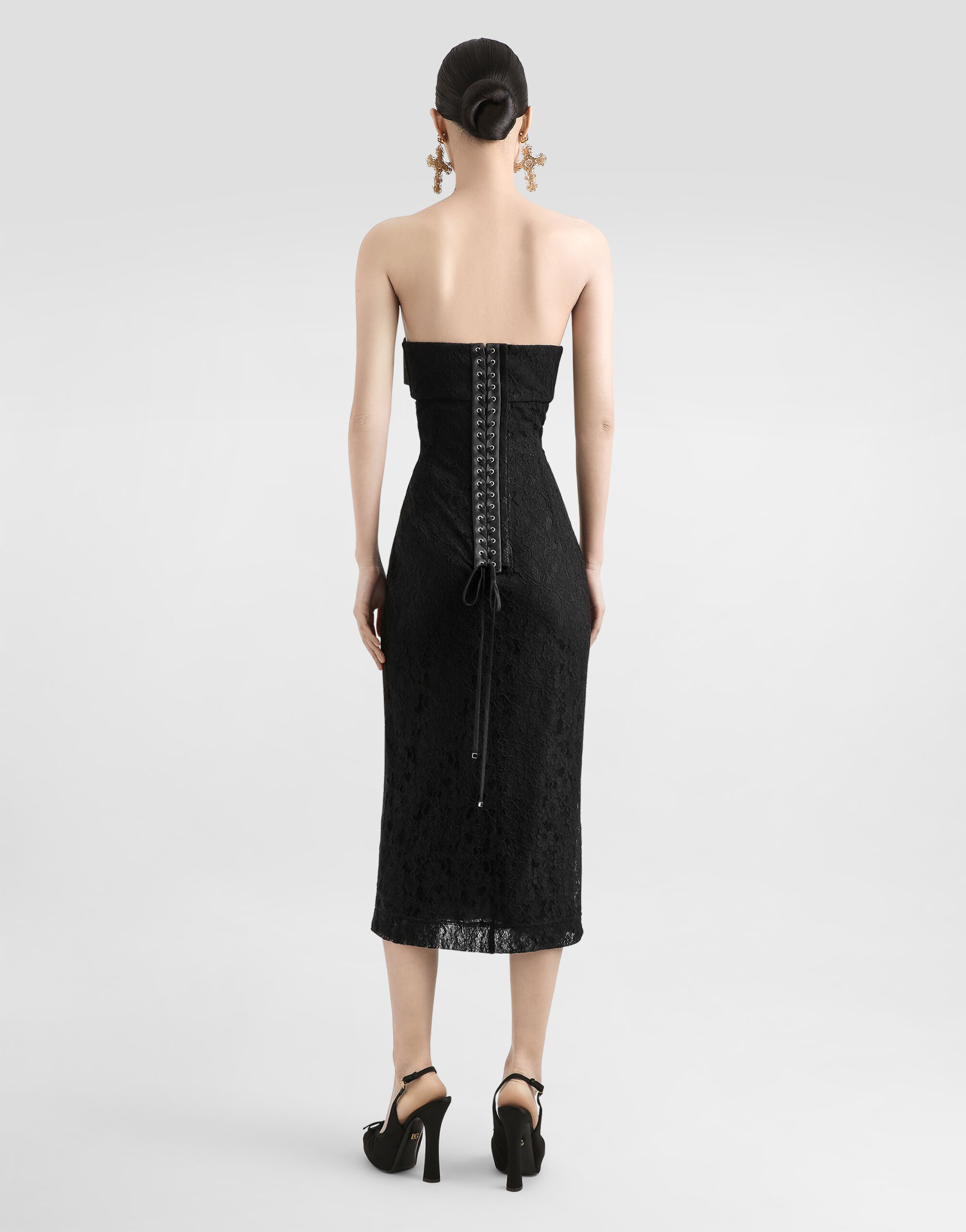 Strapless lace dress with conical cups in Black for Women