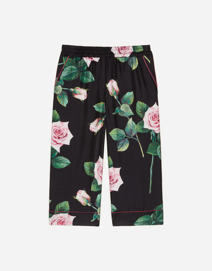 Dolce & Gabbana SILK PYJAMA BOTTOMS WITH TROPICAL ROSE PRINT IMPRIMÉ FLEURI L52P15IS1BE
