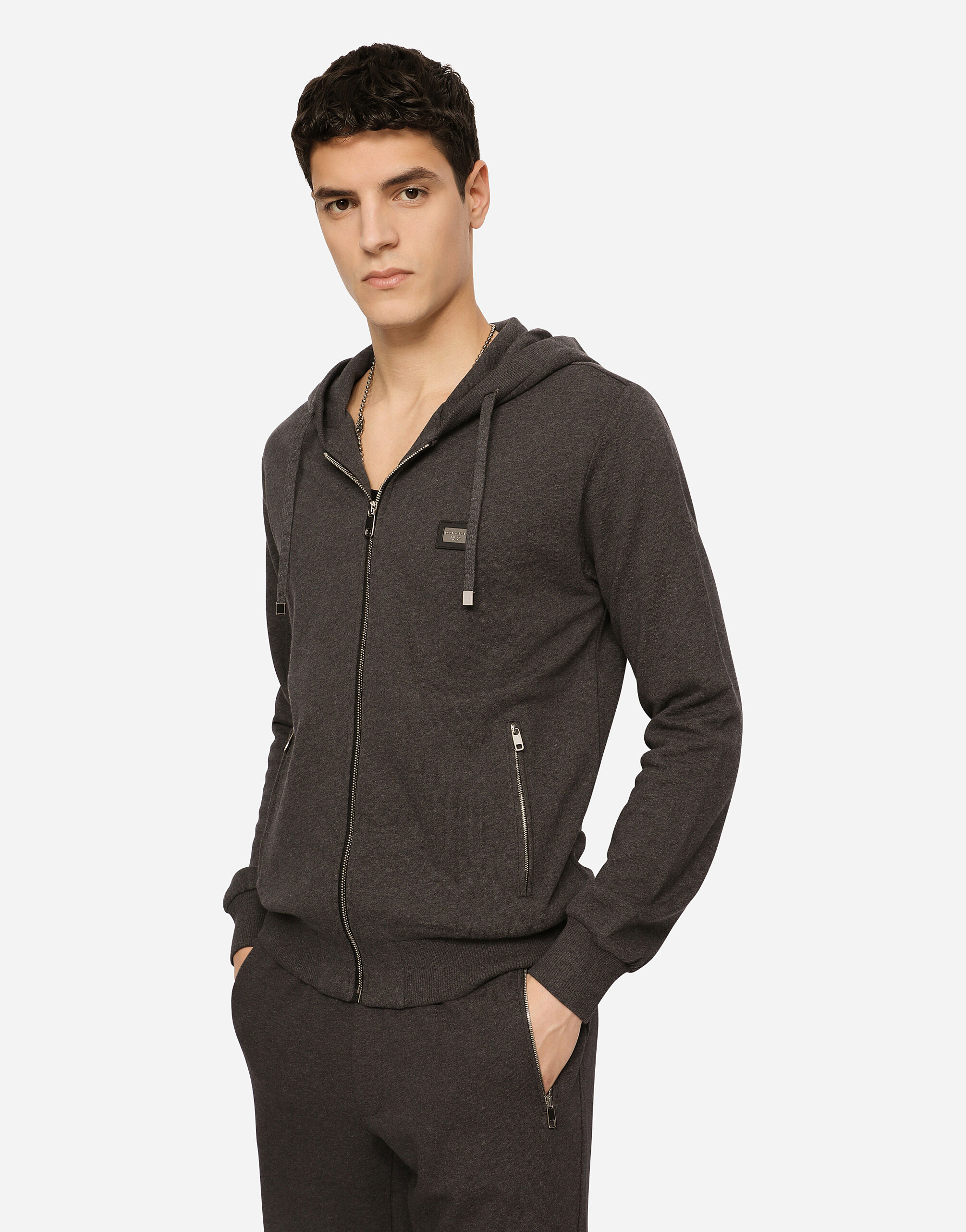 Cotton jersey hoodie in GREY for for Men Dolce Gabbana