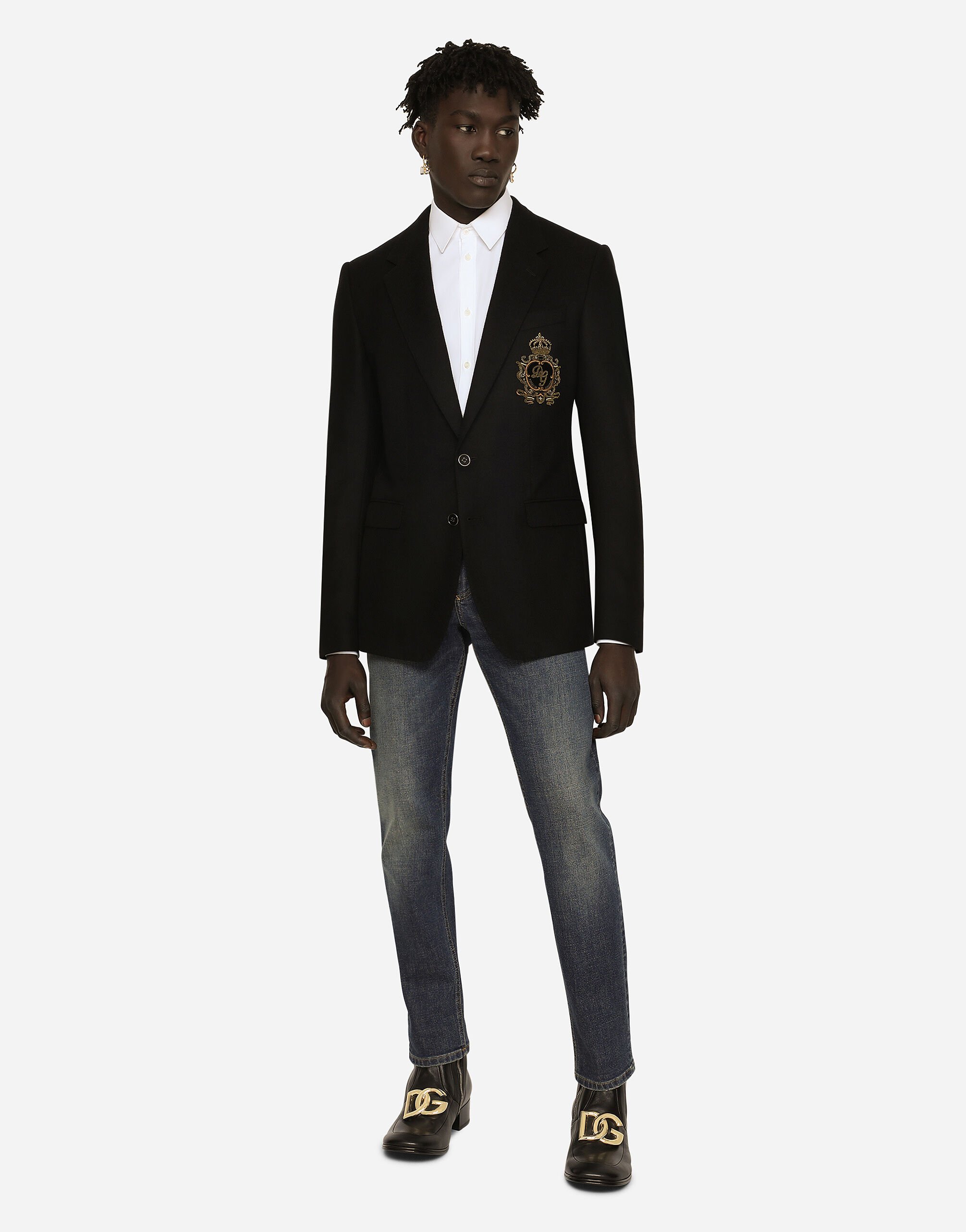 Single-breasted wool and cashmere jacket with DG patch in Black for Men |  Dolce&Gabbana® US