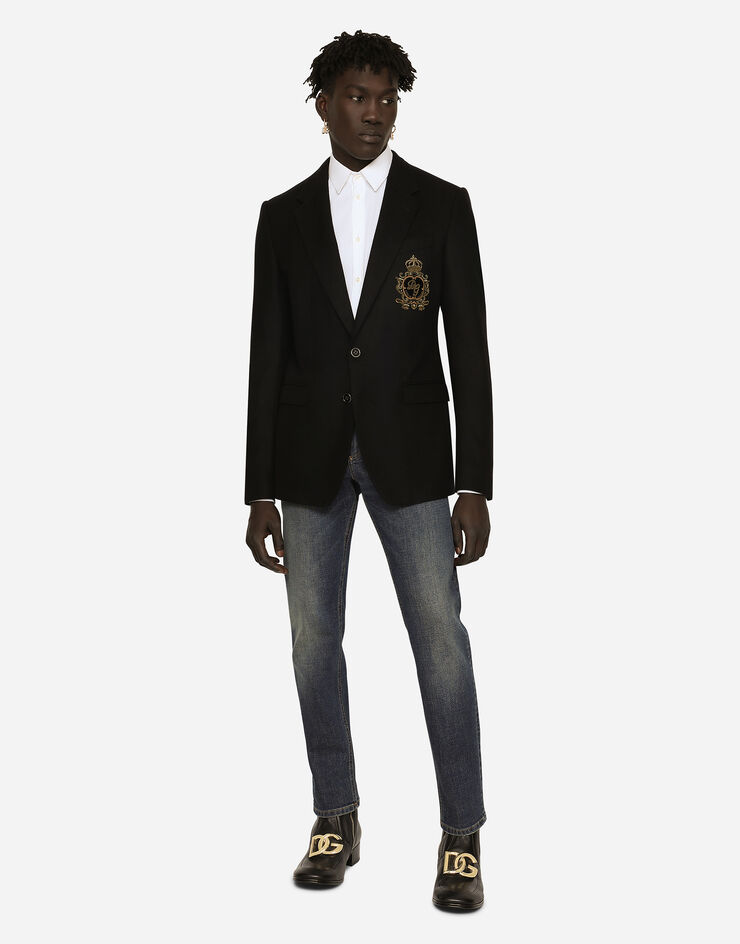 Dolce & Gabbana Single-breasted wool and cashmere jacket with DG patch Black G2OC9ZGG695