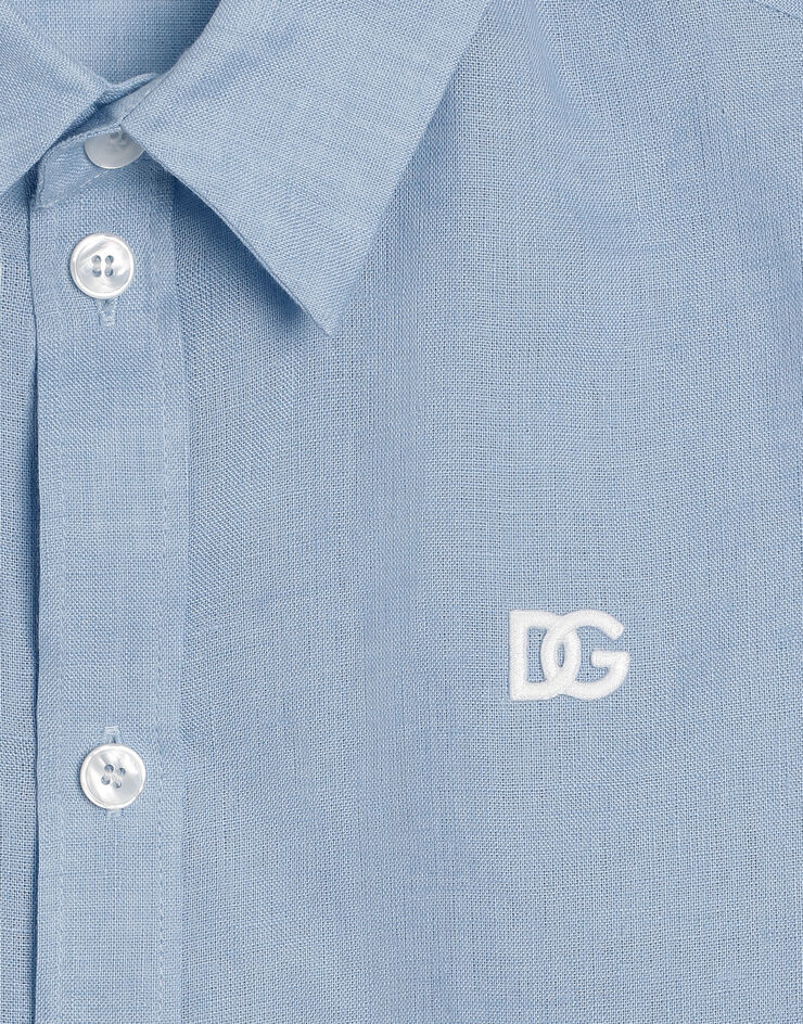 Dolce & Gabbana Short-sleeved linen canvas shirt Azure L44S55FU4MH