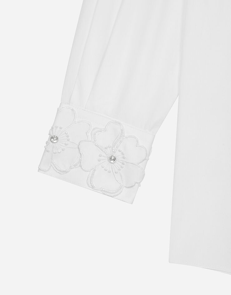 Dolce & Gabbana Camicia maniche lunghe in cotone con colletto ricamato Bianco F5N86ZFU5GK