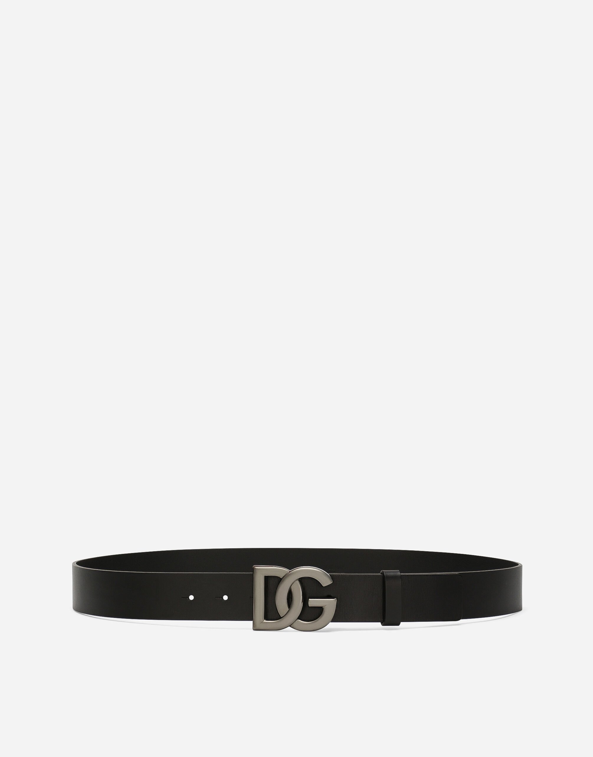 Dolce & Gabbana Leather belt with DG logo Silver BC4804AO730