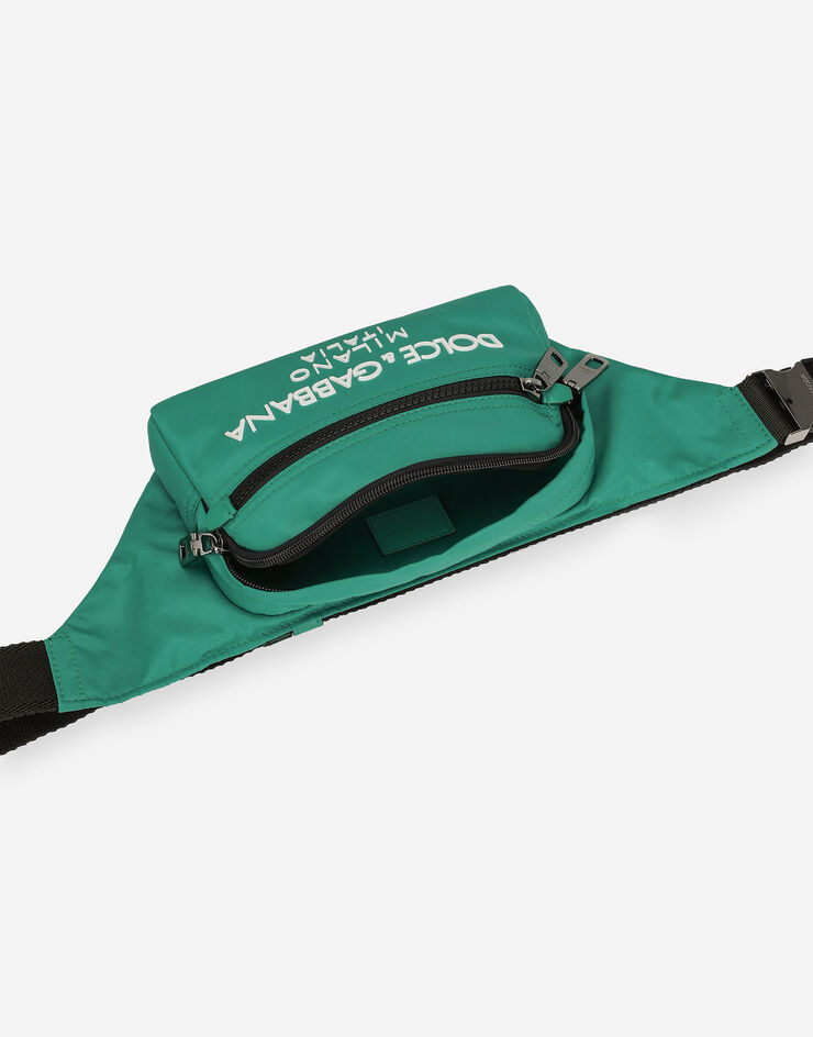 Dolce & Gabbana Small nylon belt bag with rubberized logo Green BM2218AG182
