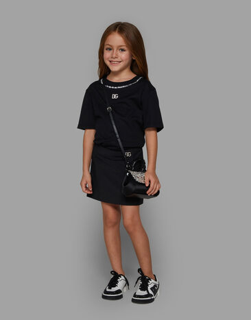 Dolce&Gabbana Short-sleeved jersey T-shirt with rhinestones Black L5JTKTG7K5Q
