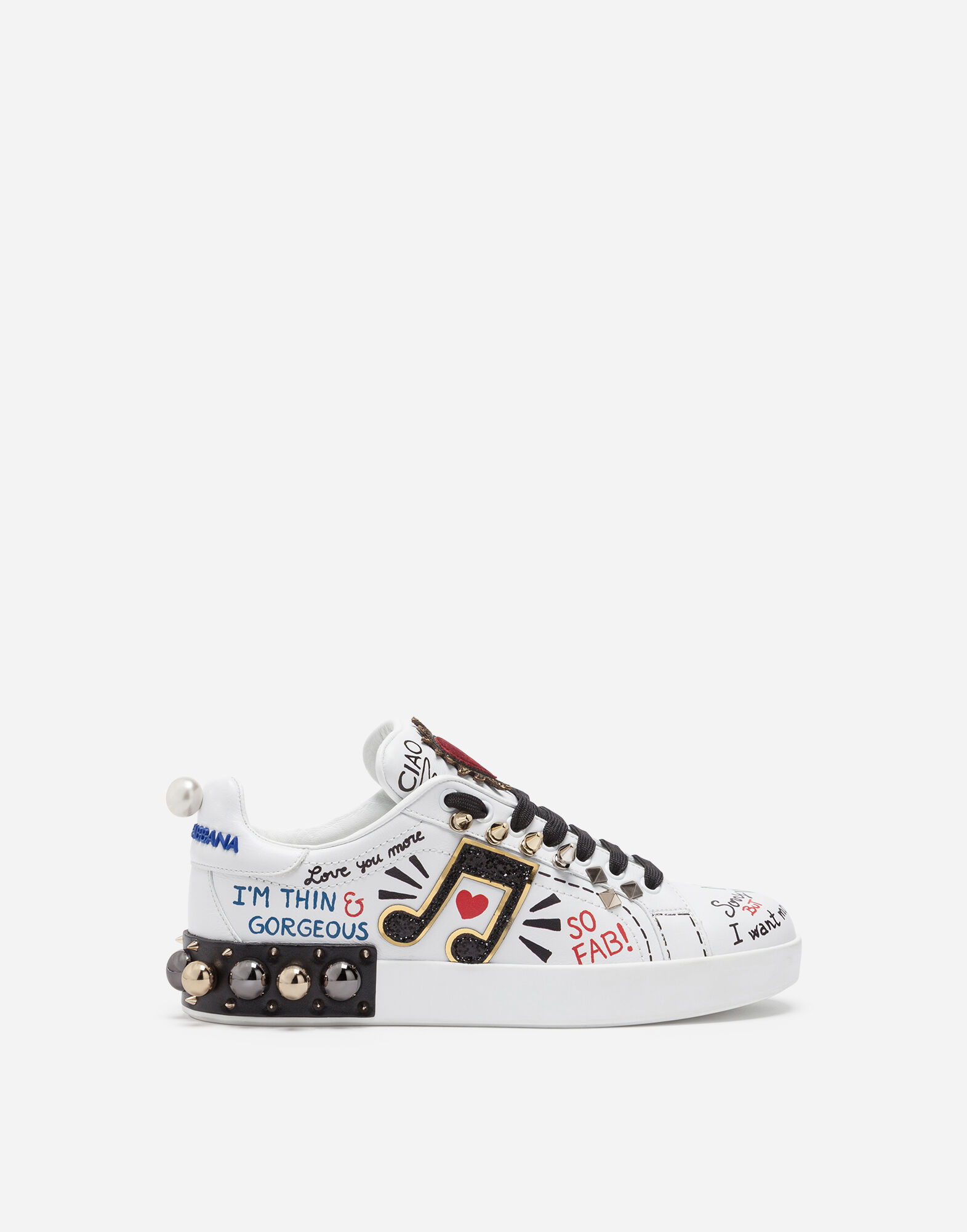 Dolce & Gabbana Printed calfskin nappa Portofino sneakers with patch and embroidery Multicolor CK2152AH522