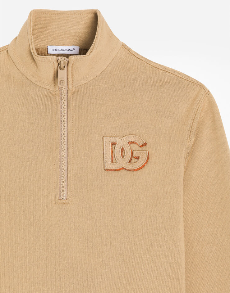 Dolce & Gabbana Cotton sweatshirt with DG patch Beige L4JWMXG7PRO