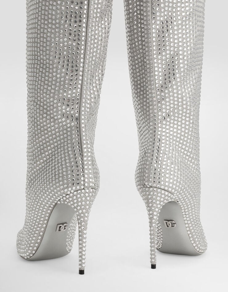 Dolce & Gabbana Satin boots with fusible rhinestones Grey CU1011AM778