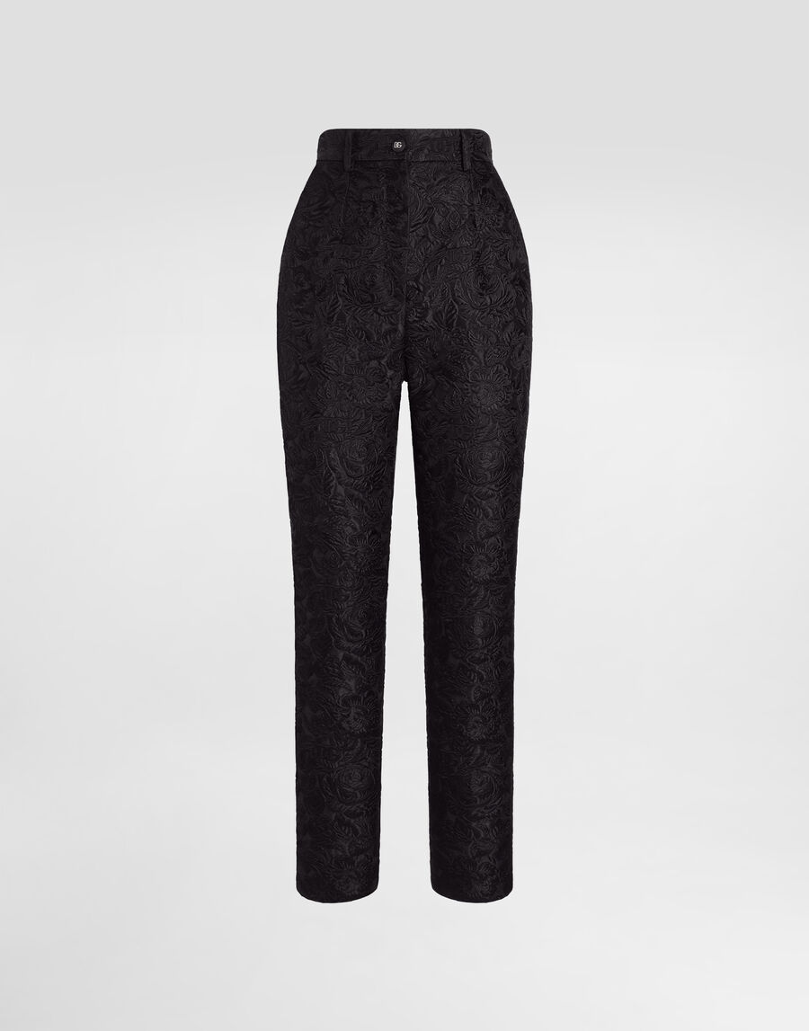 Tailored quilted floral jacquard pants