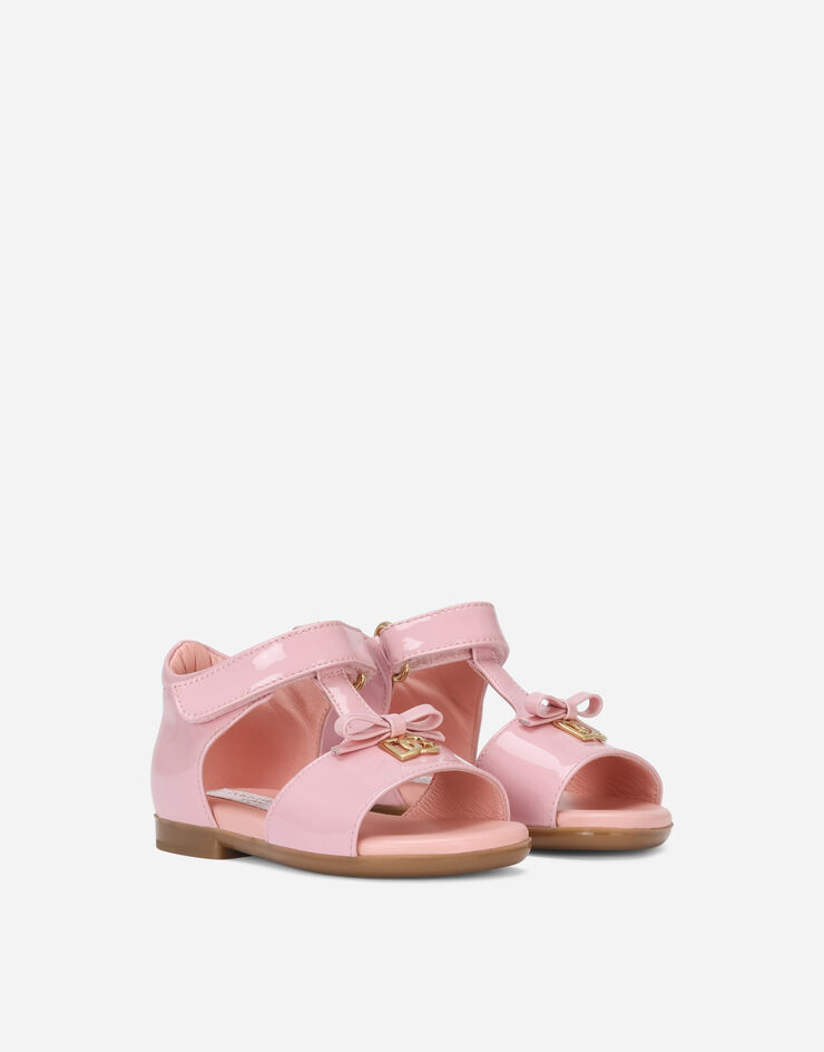 Dolce & Gabbana Patent leather first steps sandals with metal DG logo Pink D20082A1328