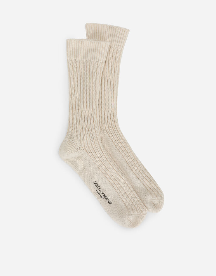 Dolce&Gabbana Chaussettes côtelées en coton et laine Gris GXP04TJFMK4