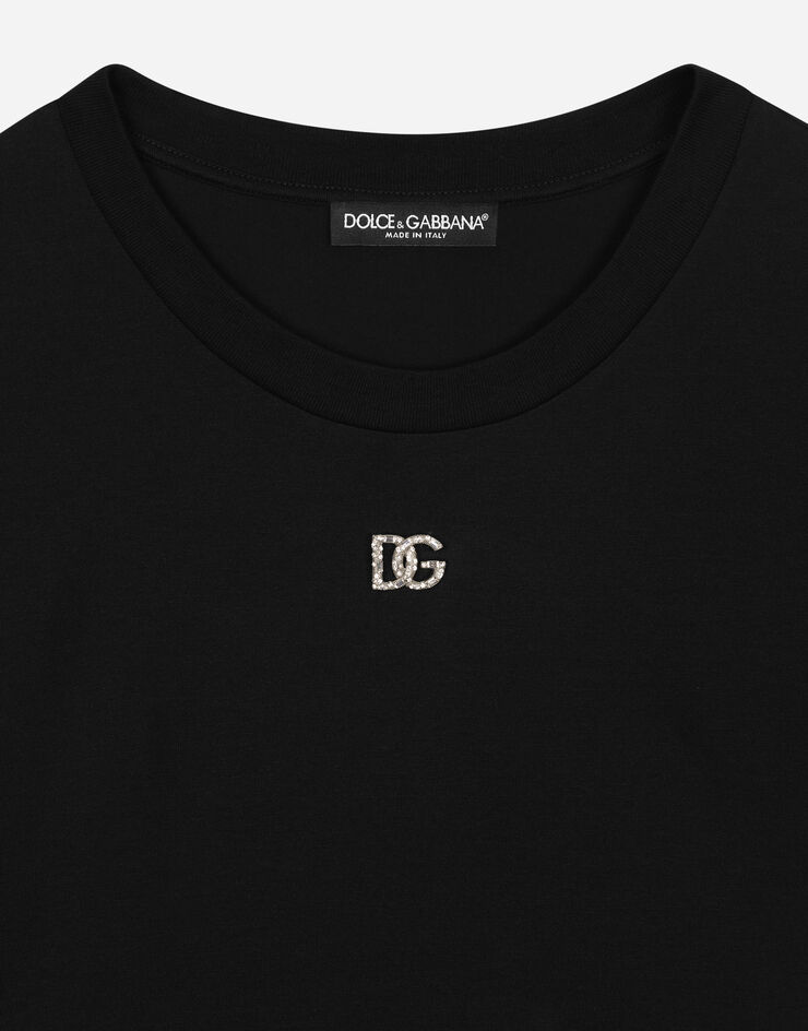 Dolce & Gabbana Jersey T-shirt with crystal DG embellishment Black F8T00ZG7B3U