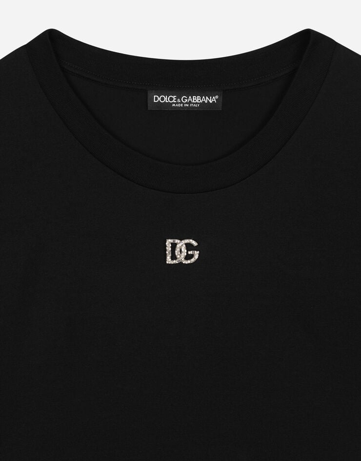 Dolce & Gabbana T-shirt in jersey con decoro DG crystal Nero F8T00ZG7B3U