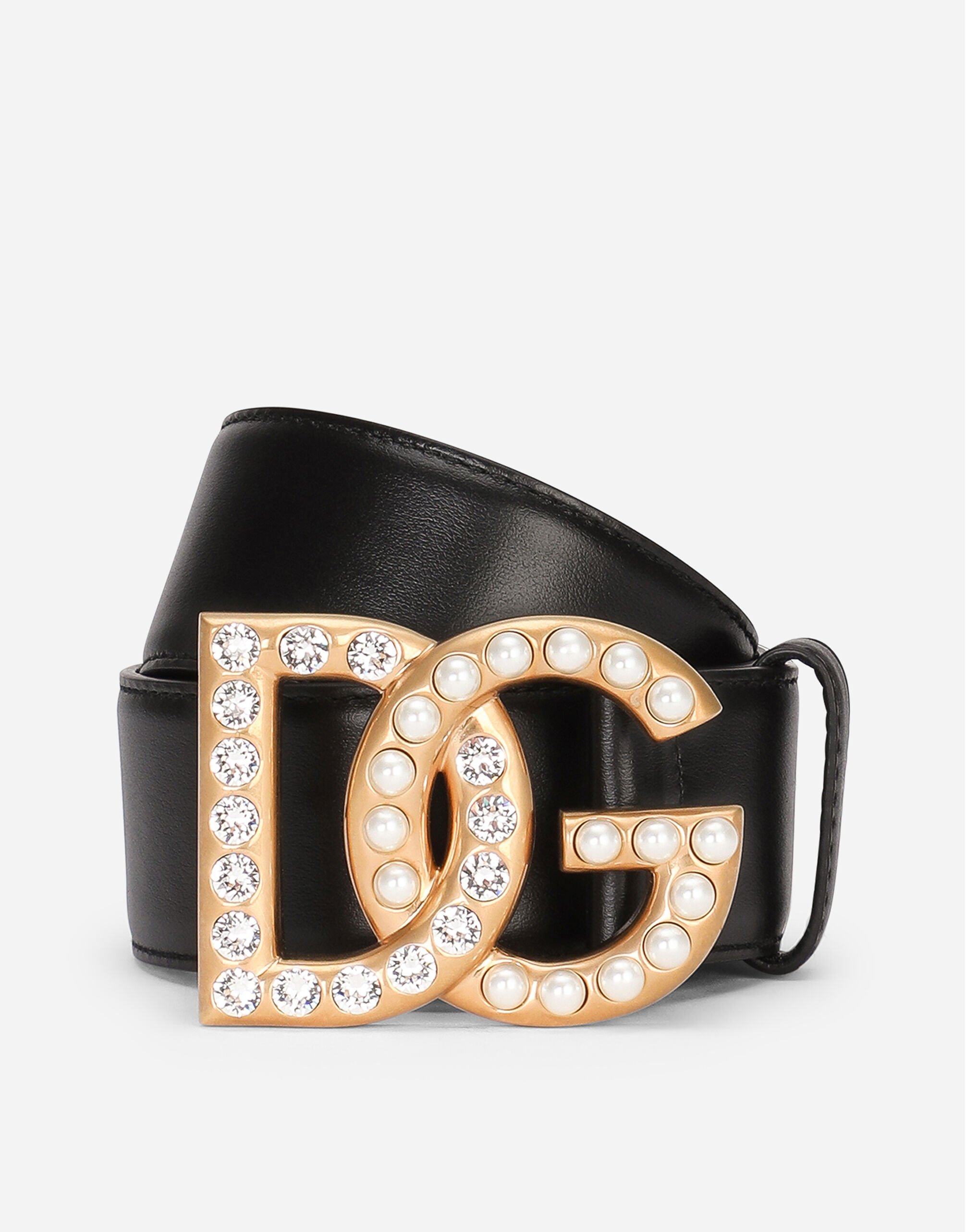 Dolce & Gabbana Calfskin belt with bejeweled DG logo Multicolor BE1588AD986