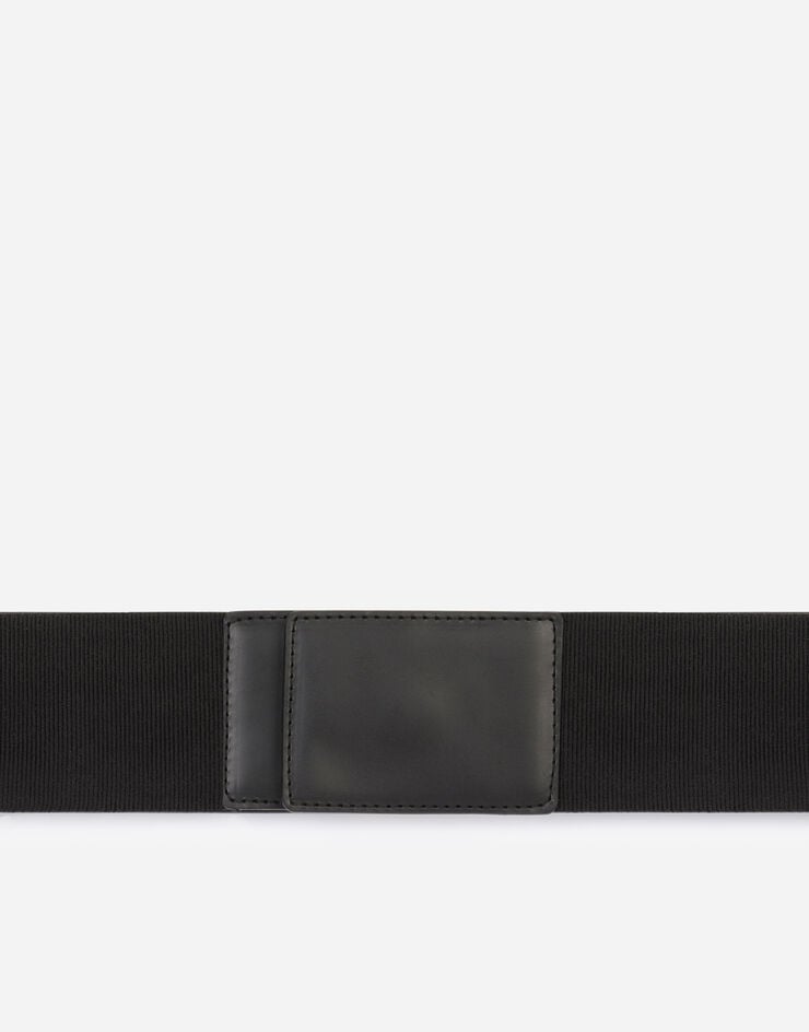 Dolce & Gabbana Ceinture en cuir lux et bande élastique à logo DG Noir BE1461AQ428