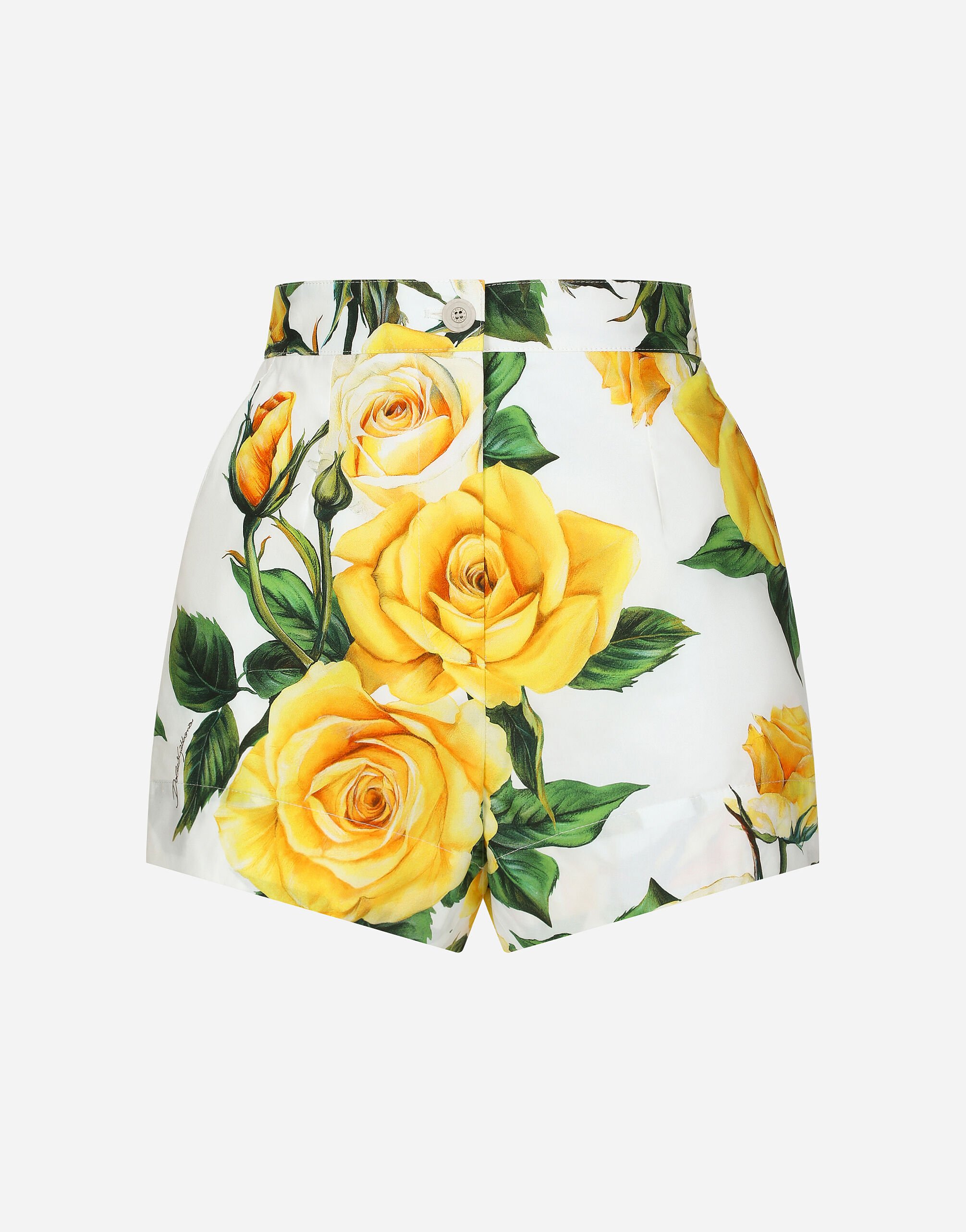 Dolce & Gabbana Shorts aus Baumwolle Gelbe-Rosen-Print Drucken L53DI6HS5QR