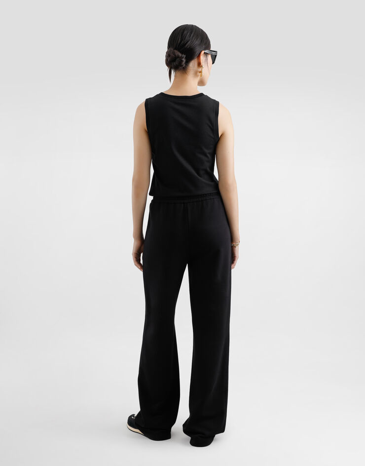 Dolce & Gabbana Oversize-Tanktop aus Jersey mit DG-Logostickerei Schwarz F8M64ZGDCYD