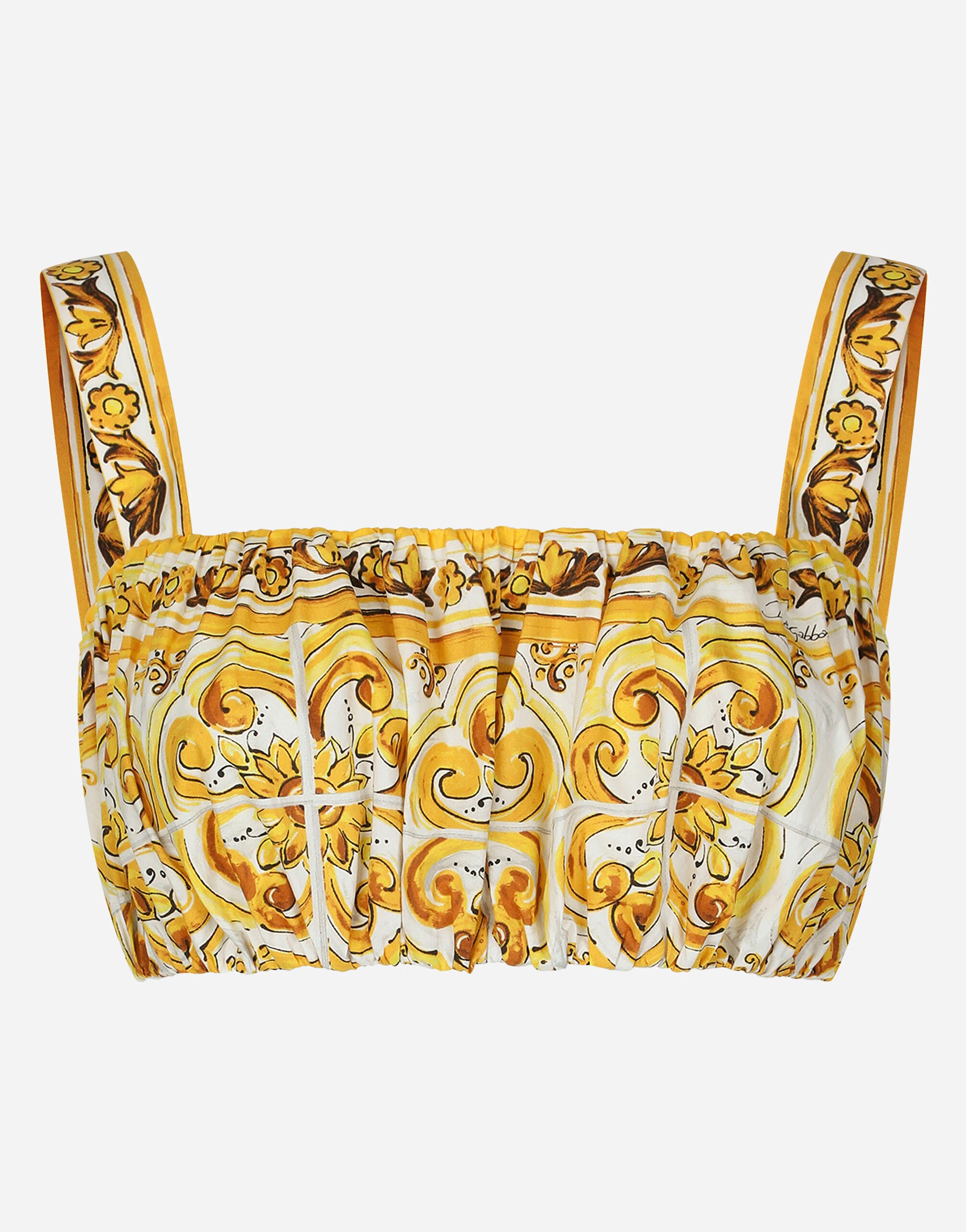 Dolce & Gabbana Top con tirantes en popelina con estampado Maiolica Amarillo BB6003AW050