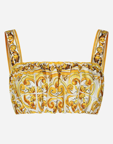 Dolce & Gabbana Strappy poplin top with majolica print Print F755PTHH5EA