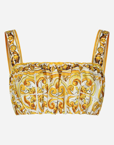 Dolce & Gabbana Strappy poplin top with majolica print Print F5S65TFI5JK