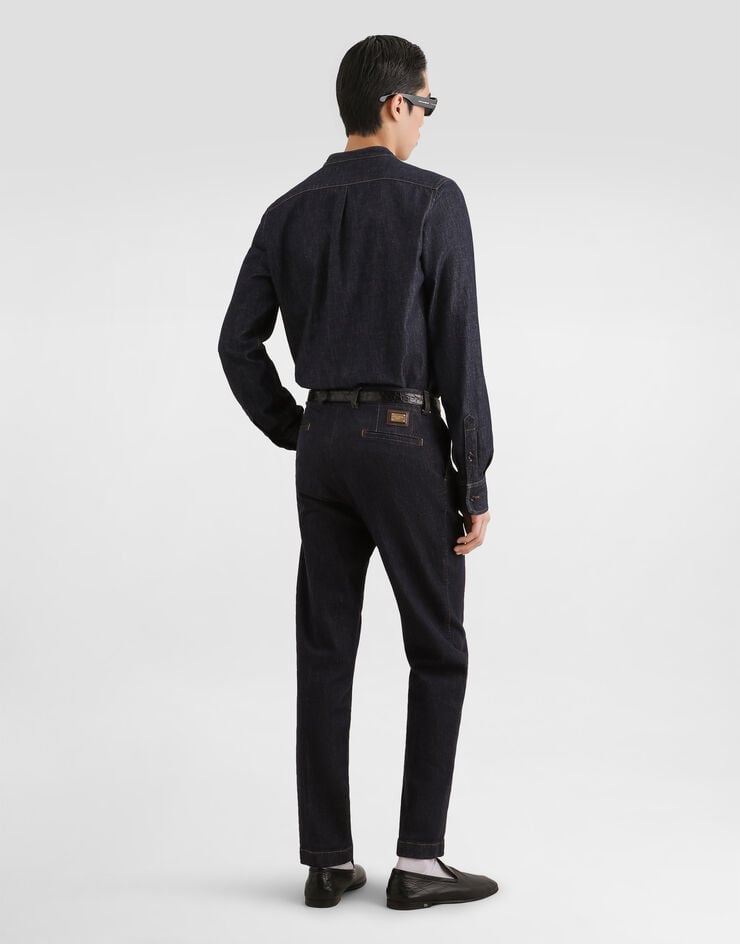 Dolce & Gabbana Denim martini shirt with patch Multicolor G5OX2ZG8PN5
