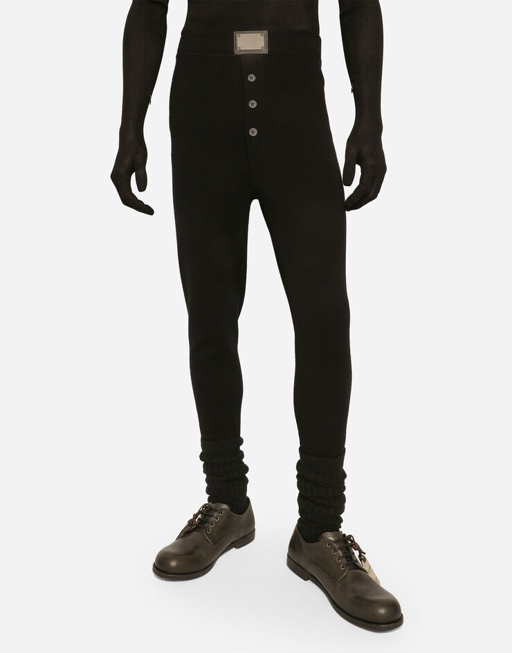 Dolce&Gabbana Wool leggings with logo tag Black GXR51TJCVM0